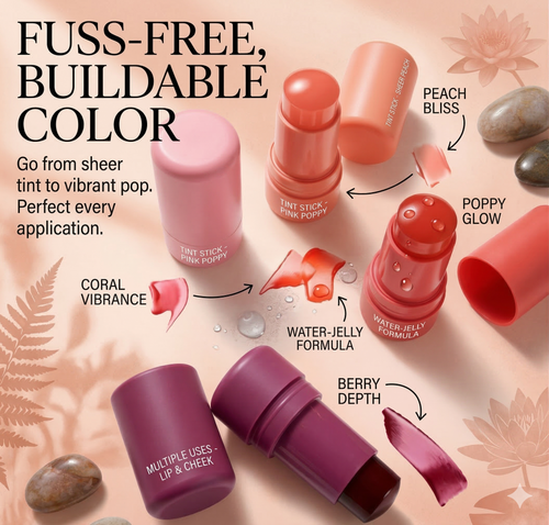 Cooling Water Jelly Tint Lip and Cheek Stick - Moisturizing Jelly Blush Rouge - Waterproof Longwear Cream Blusher Sticker